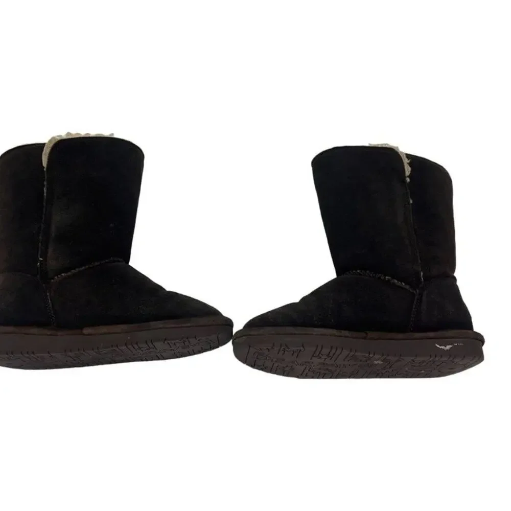 BEARPAW Boots Lori Girl Youth Size 4 Chocolate Brown Cow Suede Wool Blend lining
